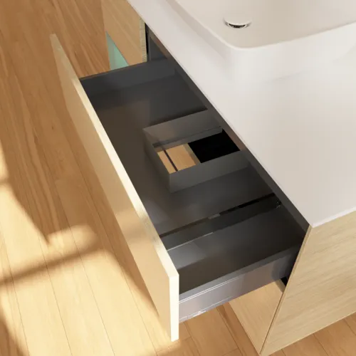 Bild von VILLEROY BOCH Finion Waschbeckenunterschrank, mit Beleuchtung, 3 Auszüge, 1200 x 603 x 501 mm, Oak Veneer / Olive Matt Lacquer / Glass White Matt #F821GMPC