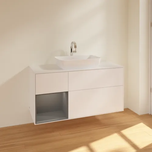 VILLEROY BOCH Finion Waschbeckenunterschrank, mit Beleuchtung, 3 Auszüge, 1200 x 603 x 501 mm, White Matt Lacquer / Anthracite Matt Lacquer / Glass White Matt #F821GKMT, Bild 2
