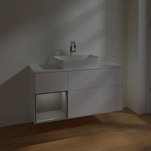 VILLEROY BOCH Finion Waschbeckenunterschrank, mit Beleuchtung, 3 Auszüge, 1200 x 603 x 501 mm, White Matt Lacquer / Anthracite Matt Lacquer / Glass White Matt #F821GKMT, Bild 5