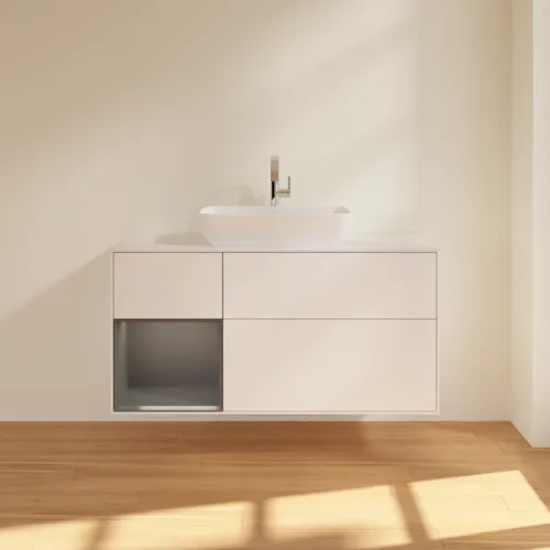 VILLEROY BOCH Finion Waschbeckenunterschrank, mit Beleuchtung, 3 Auszüge, 1200 x 603 x 501 mm, White Matt Lacquer / Anthracite Matt Lacquer / Glass White Matt #F821GKMT, Bild 3