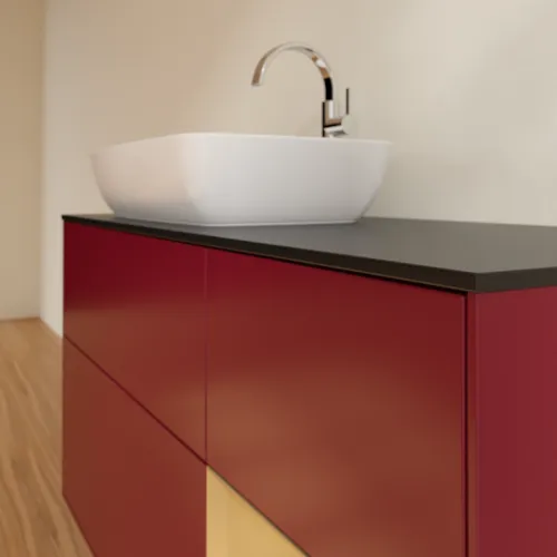 VILLEROY BOCH Finion Waschbeckenunterschrank, mit Beleuchtung, 3 Auszüge, 1200 x 603 x 501 mm, Peony Matt Lacquer / Gold Matt Lacquer / Glass Black Matt #F812HFHB, Bild 6