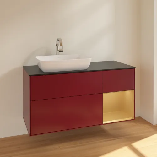 VILLEROY BOCH Finion Waschbeckenunterschrank, mit Beleuchtung, 3 Auszüge, 1200 x 603 x 501 mm, Peony Matt Lacquer / Gold Matt Lacquer / Glass Black Matt #F812HFHB, Bild 2