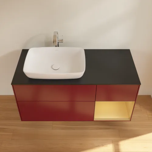 VILLEROY BOCH Finion Waschbeckenunterschrank, mit Beleuchtung, 3 Auszüge, 1200 x 603 x 501 mm, Peony Matt Lacquer / Gold Matt Lacquer / Glass Black Matt #F812HFHB, Bild 4