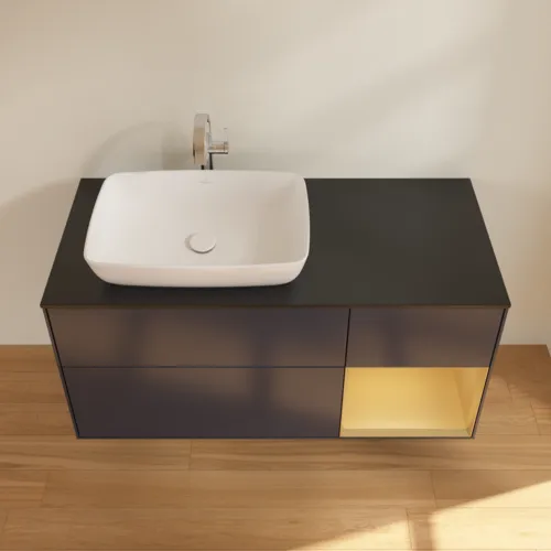 Bild von VILLEROY BOCH Finion Waschbeckenunterschrank, mit Beleuchtung, 3 Auszüge, 1200 x 603 x 501 mm, Midnight Blue Matt Lacquer / Gold Matt Lacquer / Glass Black Matt #F812HFHG