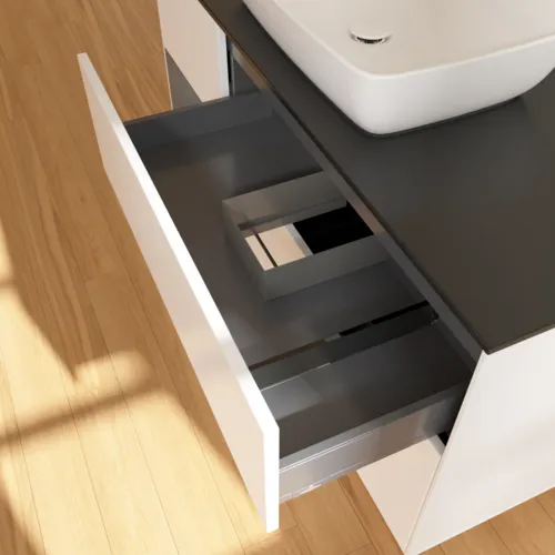 Bild von VILLEROY BOCH Finion Waschbeckenunterschrank, mit Beleuchtung, 3 Auszüge, 1200 x 603 x 501 mm, White Matt Lacquer / Anthracite Matt Lacquer / Glass Black Matt #F822GKMT