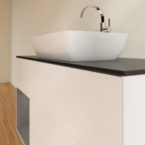 Bild von VILLEROY BOCH Finion Waschbeckenunterschrank, mit Beleuchtung, 3 Auszüge, 1200 x 603 x 501 mm, White Matt Lacquer / Anthracite Matt Lacquer / Glass Black Matt #F822GKMT