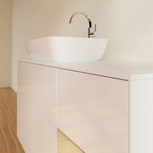 Bild von VILLEROY BOCH Finion Waschbeckenunterschrank, mit Beleuchtung, 3 Auszüge, 1200 x 603 x 501 mm, Glossy White Lacquer / Oak Veneer / Glass White Matt #F811PCGF