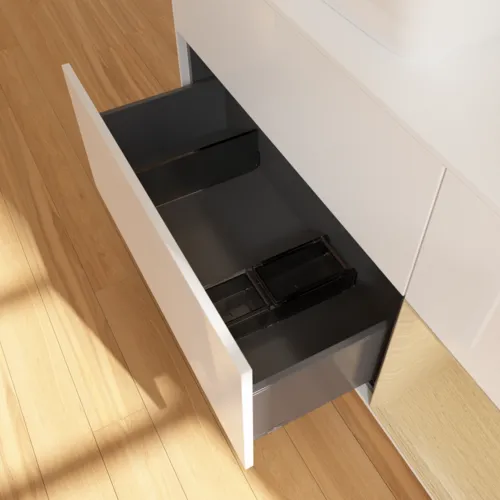 Bild von VILLEROY BOCH Finion Waschbeckenunterschrank, mit Beleuchtung, 3 Auszüge, 1200 x 603 x 501 mm, Glossy White Lacquer / Oak Veneer / Glass White Matt #F811PCGF