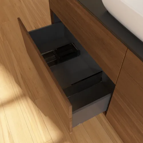 Bild von VILLEROY BOCH Finion Waschbeckenunterschrank, 4 Auszüge, 1600 x 603 x 501 mm, Walnut Veneer / Glass Black Matt #F85200GN