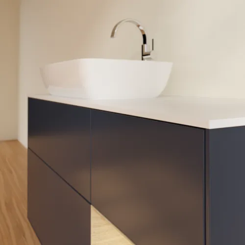 VILLEROY BOCH Finion Waschbeckenunterschrank, mit Beleuchtung, 3 Auszüge, 1200 x 603 x 501 mm, Midnight Blue Matt Lacquer / Oak Veneer / Glass White Matt #F811PCHG, Bild 6