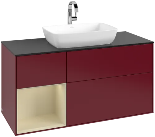 Picture of VILLEROY BOCH Finion Vanity unit, with lighting, 3 pull-out compartments, 1200 x 603 x 501 mm, Peony Matt Lacquer / Silk Grey Matt Lacquer / Glass Black Matt #F822HJHB
