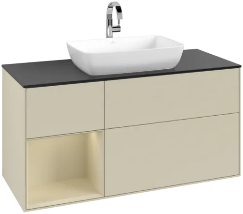 Picture of VILLEROY BOCH Finion Vanity unit, with lighting, 3 pull-out compartments, 1200 x 603 x 501 mm, Silk Grey Matt Lacquer / Silk Grey Matt Lacquer / Glass Black Matt #F822HJHJ