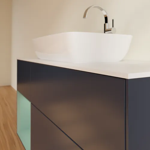 Bild von VILLEROY BOCH Finion Waschbeckenunterschrank, mit Beleuchtung, 3 Auszüge, 1200 x 603 x 501 mm, Midnight Blue Matt Lacquer / Olive Matt Lacquer / Glass White Matt #F821GMHG
