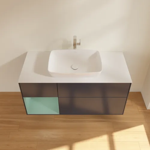 Bild von VILLEROY BOCH Finion Waschbeckenunterschrank, mit Beleuchtung, 3 Auszüge, 1200 x 603 x 501 mm, Midnight Blue Matt Lacquer / Olive Matt Lacquer / Glass White Matt #F821GMHG
