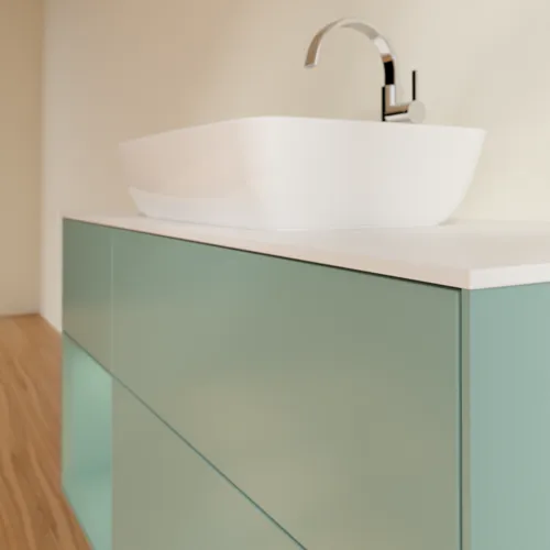 Bild von VILLEROY BOCH Finion Waschbeckenunterschrank, mit Beleuchtung, 3 Auszüge, 1200 x 603 x 501 mm, Olive Matt Lacquer / Olive Matt Lacquer / Glass White Matt #F821GMGM