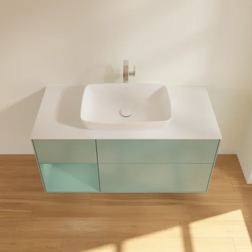 Bild von VILLEROY BOCH Finion Waschbeckenunterschrank, mit Beleuchtung, 3 Auszüge, 1200 x 603 x 501 mm, Olive Matt Lacquer / Olive Matt Lacquer / Glass White Matt #F821GMGM
