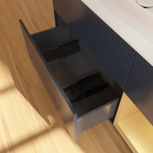 Bild von VILLEROY BOCH Finion Waschbeckenunterschrank, mit Beleuchtung, 3 Auszüge, 1200 x 603 x 501 mm, Midnight Blue Matt Lacquer / Gold Matt Lacquer / Glass White Matt #F831HFHG