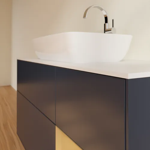 Bild von VILLEROY BOCH Finion Waschbeckenunterschrank, mit Beleuchtung, 3 Auszüge, 1200 x 603 x 501 mm, Midnight Blue Matt Lacquer / Gold Matt Lacquer / Glass White Matt #F831HFHG