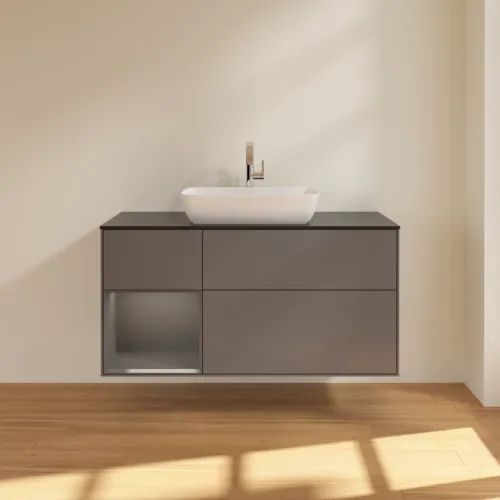 Bild von VILLEROY BOCH Finion Waschbeckenunterschrank, mit Beleuchtung, 3 Auszüge, 1200 x 603 x 501 mm, Anthracite Matt Lacquer / Anthracite Matt Lacquer / Glass Black Matt #F822GKGK