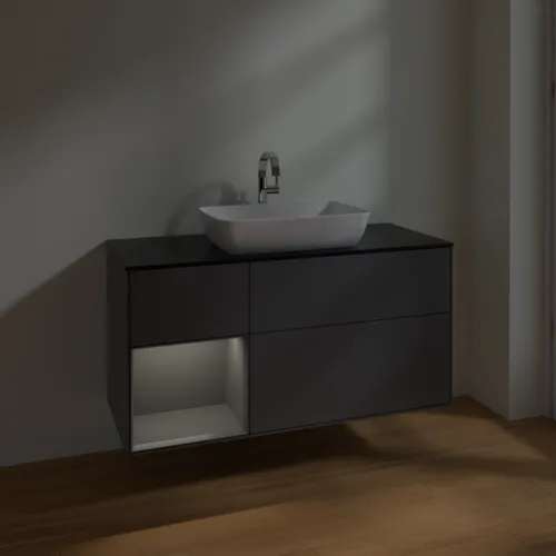 Bild von VILLEROY BOCH Finion Waschbeckenunterschrank, mit Beleuchtung, 3 Auszüge, 1200 x 603 x 501 mm, Anthracite Matt Lacquer / Anthracite Matt Lacquer / Glass Black Matt #F822GKGK