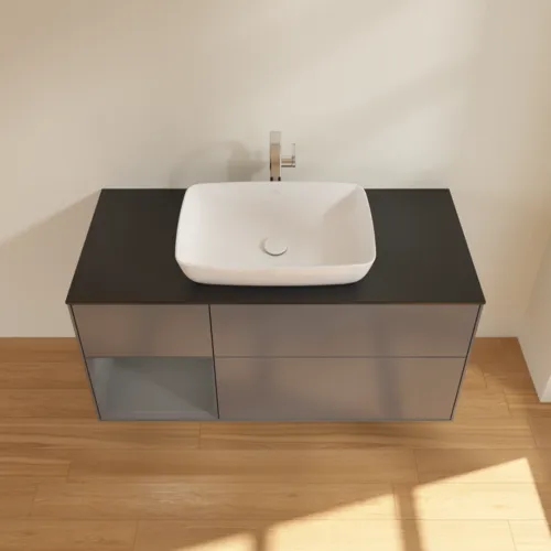 Bild von VILLEROY BOCH Finion Waschbeckenunterschrank, mit Beleuchtung, 3 Auszüge, 1200 x 603 x 501 mm, Anthracite Matt Lacquer / Anthracite Matt Lacquer / Glass Black Matt #F822GKGK