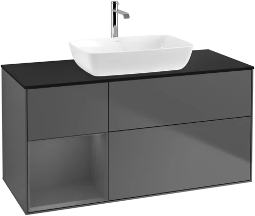 Picture of VILLEROY BOCH Finion Vanity unit, with lighting, 3 pull-out compartments, 1200 x 603 x 501 mm, Anthracite Matt Lacquer / Anthracite Matt Lacquer / Glass Black Matt #F822GKGK