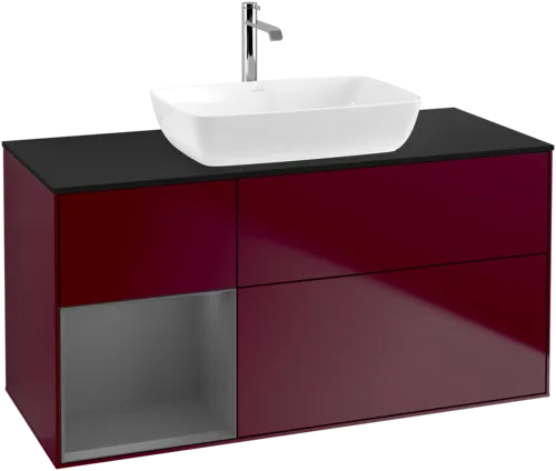 Picture of VILLEROY BOCH Finion Vanity unit, with lighting, 3 pull-out compartments, 1200 x 603 x 501 mm, Peony Matt Lacquer / Anthracite Matt Lacquer / Glass Black Matt #F822GKHB