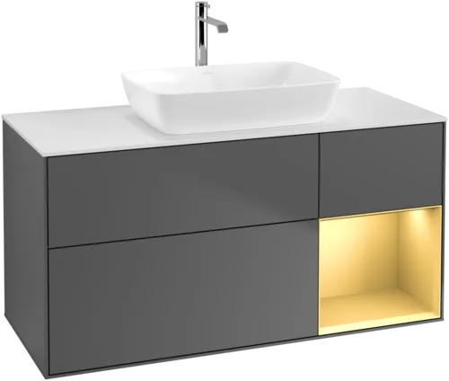 VILLEROY BOCH Finion Vanity unit, with lighting, 3 pull-out compartments, 1200 x 603 x 501 mm, Anthracite Matt Lacquer / Gold Matt Lacquer / Glass White Matt #F831HFGK resmi