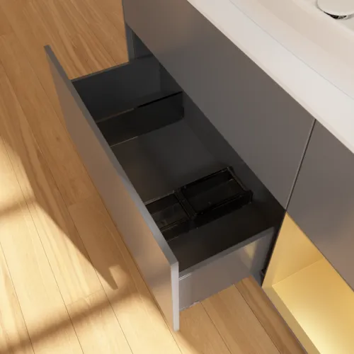 Bild von VILLEROY BOCH Finion Waschbeckenunterschrank, mit Beleuchtung, 3 Auszüge, 1200 x 603 x 501 mm, Anthracite Matt Lacquer / Gold Matt Lacquer / Glass White Matt #F831HFGK