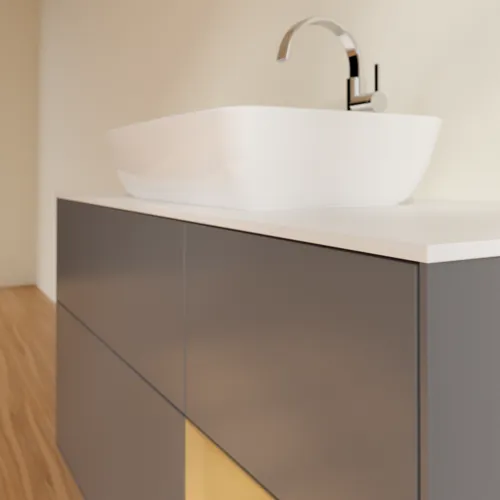 Bild von VILLEROY BOCH Finion Waschbeckenunterschrank, mit Beleuchtung, 3 Auszüge, 1200 x 603 x 501 mm, Anthracite Matt Lacquer / Gold Matt Lacquer / Glass White Matt #F831HFGK