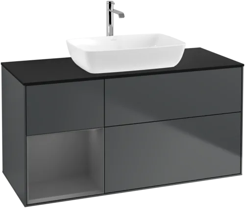 Picture of VILLEROY BOCH Finion Vanity unit, with lighting, 3 pull-out compartments, 1200 x 603 x 501 mm, Midnight Blue Matt Lacquer / Anthracite Matt Lacquer / Glass Black Matt #F822GKHG