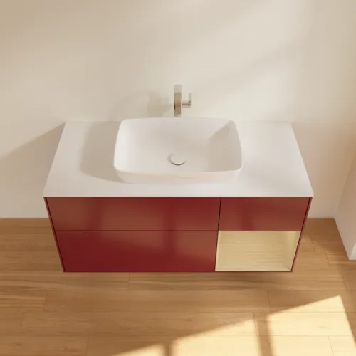 Bild von VILLEROY BOCH Finion Waschbeckenunterschrank, mit Beleuchtung, 3 Auszüge, 1200 x 603 x 501 mm, Peony Matt Lacquer / Oak Veneer / Glass White Matt #F831PCHB