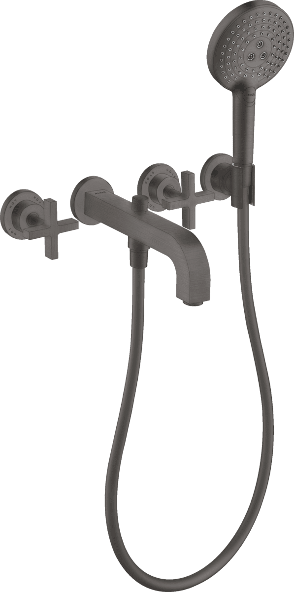 HANSGROHE AXOR Citterio 3-Loch Wannenarmatur Unterputz für Wandmontage mit Kreuzgriffen und Rosetten #39447340 - Brushed Black Chrome