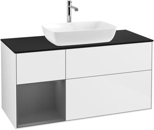 Picture of VILLEROY BOCH Finion Vanity unit, with lighting, 3 pull-out compartments, 1200 x 603 x 501 mm, Glossy White Lacquer / Anthracite Matt Lacquer / Glass Black Matt #F822GKGF
