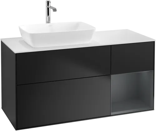 Picture of VILLEROY BOCH Finion Vanity unit, with lighting, 3 pull-out compartments, 1200 x 603 x 501 mm, Black Matt Lacquer / Midnight Blue Matt Lacquer / Glass White Matt #F811HGPD