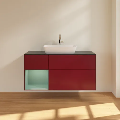 VILLEROY BOCH Finion Waschbeckenunterschrank, mit Beleuchtung, 3 Auszüge, 1200 x 603 x 501 mm, Peony Matt Lacquer / Olive Matt Lacquer / Glass Black Matt #F822GMHB, Bild 3