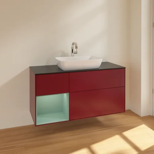 VILLEROY BOCH Finion Waschbeckenunterschrank, mit Beleuchtung, 3 Auszüge, 1200 x 603 x 501 mm, Peony Matt Lacquer / Olive Matt Lacquer / Glass Black Matt #F822GMHB, Bild 2