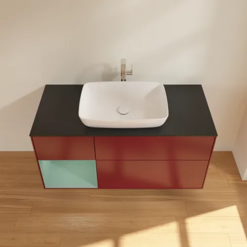 VILLEROY BOCH Finion Waschbeckenunterschrank, mit Beleuchtung, 3 Auszüge, 1200 x 603 x 501 mm, Peony Matt Lacquer / Olive Matt Lacquer / Glass Black Matt #F822GMHB, Bild 4
