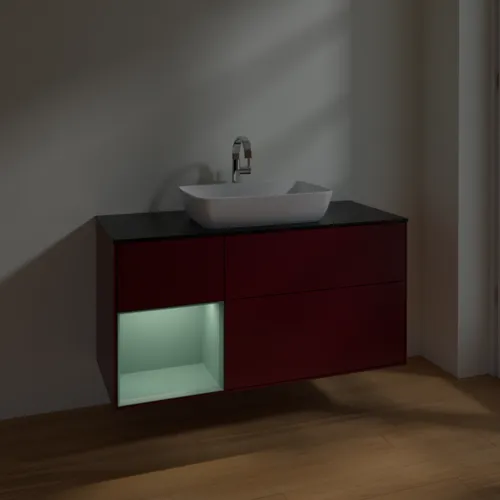 VILLEROY BOCH Finion Waschbeckenunterschrank, mit Beleuchtung, 3 Auszüge, 1200 x 603 x 501 mm, Peony Matt Lacquer / Olive Matt Lacquer / Glass Black Matt #F822GMHB, Bild 5