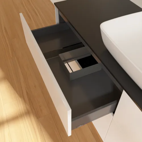 VILLEROY BOCH Finion Waschbeckenunterschrank, 4 Auszüge, 1600 x 603 x 501 mm, White Matt Lacquer / Glass Black Matt #F85200MT, Bild 7