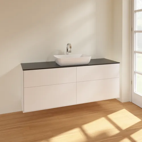 VILLEROY BOCH Finion Waschbeckenunterschrank, 4 Auszüge, 1600 x 603 x 501 mm, White Matt Lacquer / Glass Black Matt #F85200MT, Bild 2