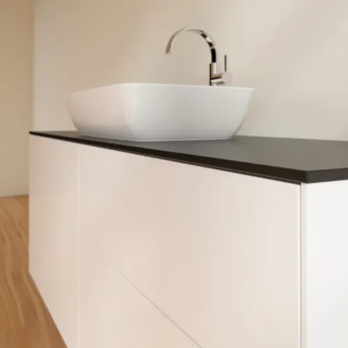 VILLEROY BOCH Finion Waschbeckenunterschrank, 4 Auszüge, 1600 x 603 x 501 mm, White Matt Lacquer / Glass Black Matt #F85200MT, Bild 5