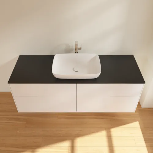 VILLEROY BOCH Finion Waschbeckenunterschrank, 4 Auszüge, 1600 x 603 x 501 mm, White Matt Lacquer / Glass Black Matt #F85200MT, Bild 4