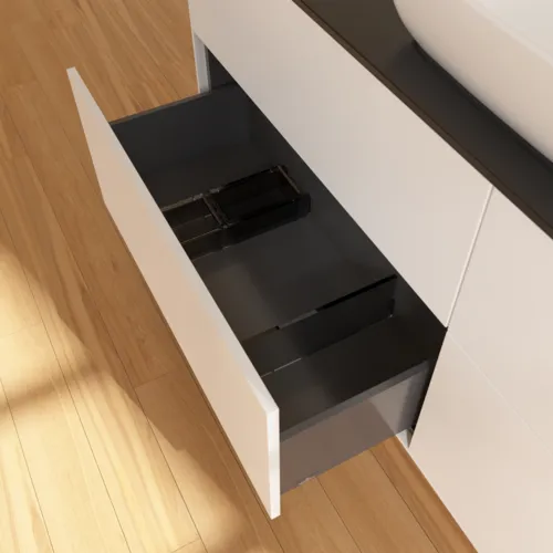 VILLEROY BOCH Finion Waschbeckenunterschrank, 4 Auszüge, 1600 x 603 x 501 mm, White Matt Lacquer / Glass Black Matt #F85200MT, Bild 6