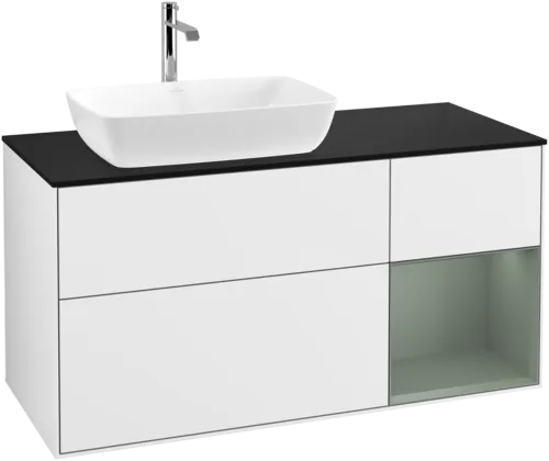 VILLEROY BOCH Finion Vanity unit, with lighting, 3 pull-out compartments, 1200 x 603 x 501 mm, Glossy White Lacquer / Olive Matt Lacquer / Glass Black Matt #F812GMGF resmi