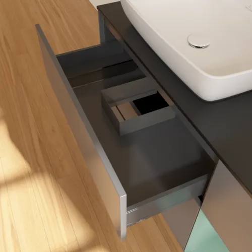 Bild von VILLEROY BOCH Finion Waschbeckenunterschrank, mit Beleuchtung, 3 Auszüge, 1200 x 603 x 501 mm, Anthracite Matt Lacquer / Olive Matt Lacquer / Glass Black Matt #F812GMGK