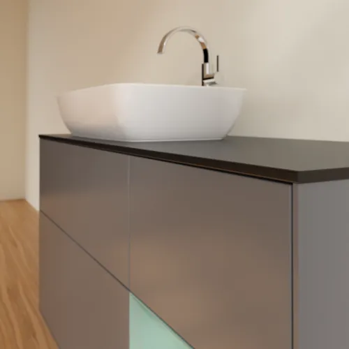 Bild von VILLEROY BOCH Finion Waschbeckenunterschrank, mit Beleuchtung, 3 Auszüge, 1200 x 603 x 501 mm, Anthracite Matt Lacquer / Olive Matt Lacquer / Glass Black Matt #F812GMGK