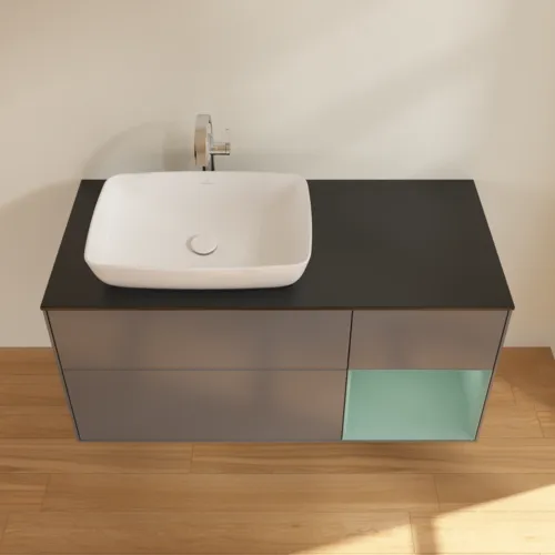 Bild von VILLEROY BOCH Finion Waschbeckenunterschrank, mit Beleuchtung, 3 Auszüge, 1200 x 603 x 501 mm, Anthracite Matt Lacquer / Olive Matt Lacquer / Glass Black Matt #F812GMGK
