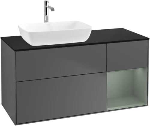 VILLEROY BOCH Finion Vanity unit, with lighting, 3 pull-out compartments, 1200 x 603 x 501 mm, Anthracite Matt Lacquer / Olive Matt Lacquer / Glass Black Matt #F812GMGK resmi