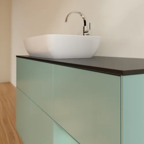 Bild von VILLEROY BOCH Finion Waschbeckenunterschrank, mit Beleuchtung, 3 Auszüge, 1200 x 603 x 501 mm, Olive Matt Lacquer / Olive Matt Lacquer / Glass Black Matt #F812GMGM